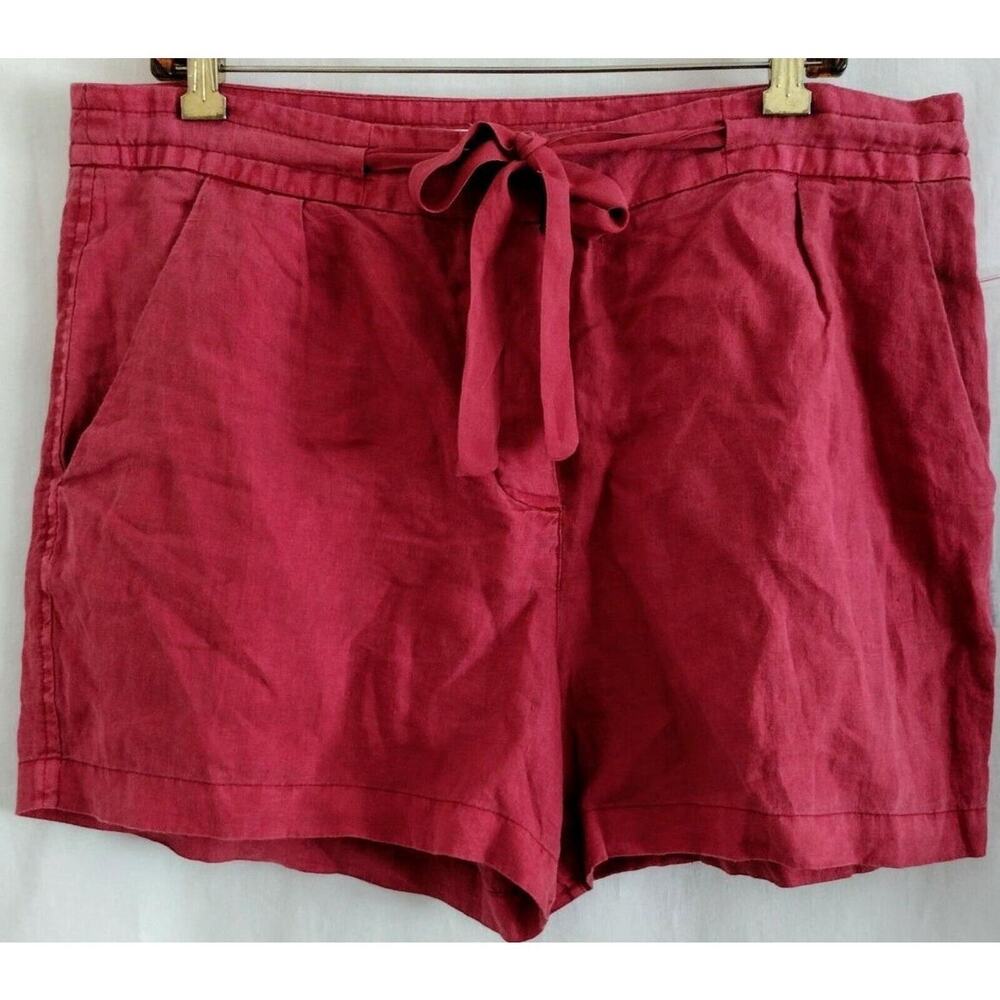 Artisan Red Linen Tie-Waist Jean Shorts
